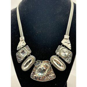Crystal Art Deco Bib Necklace-Silver Tone Shimmering